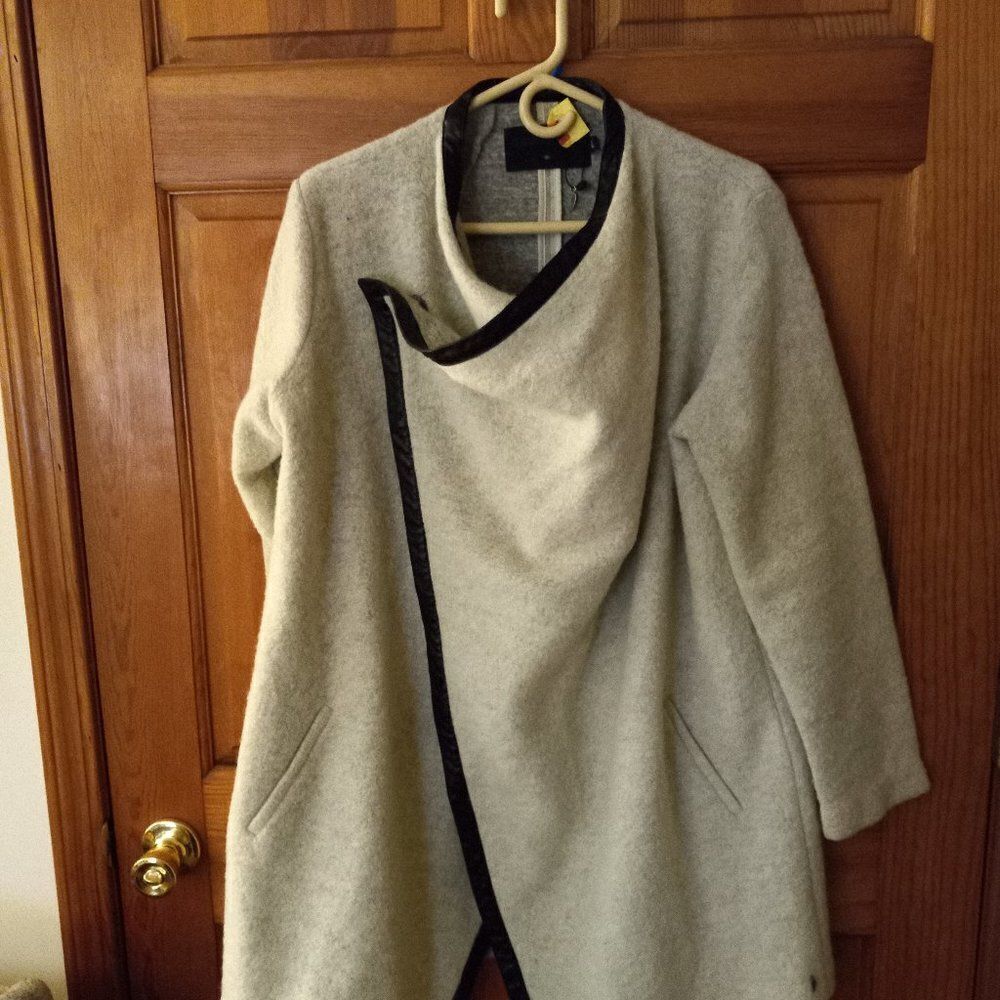 Coster Copenhagen Wool Blend/Faux Leather Asymmetrical Front Coat